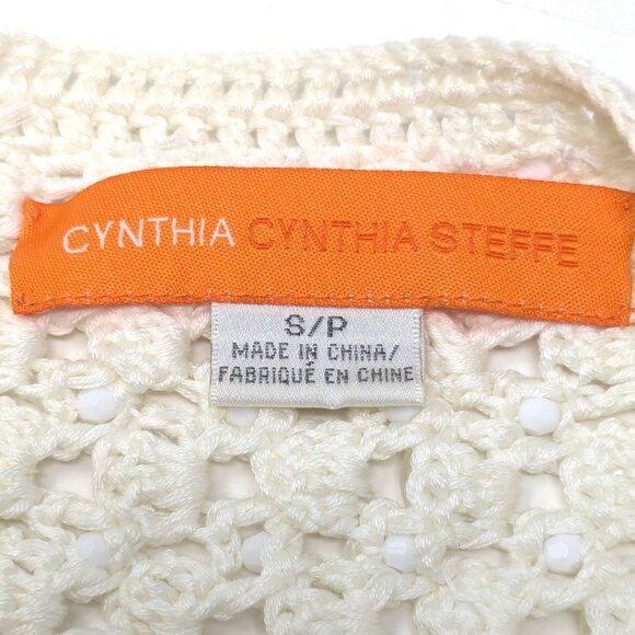 Crochet Cardigan Sweater Shrug Beaded Ivory Party Size XS Cropped Cynthia Steffe - Picture 14 of 16